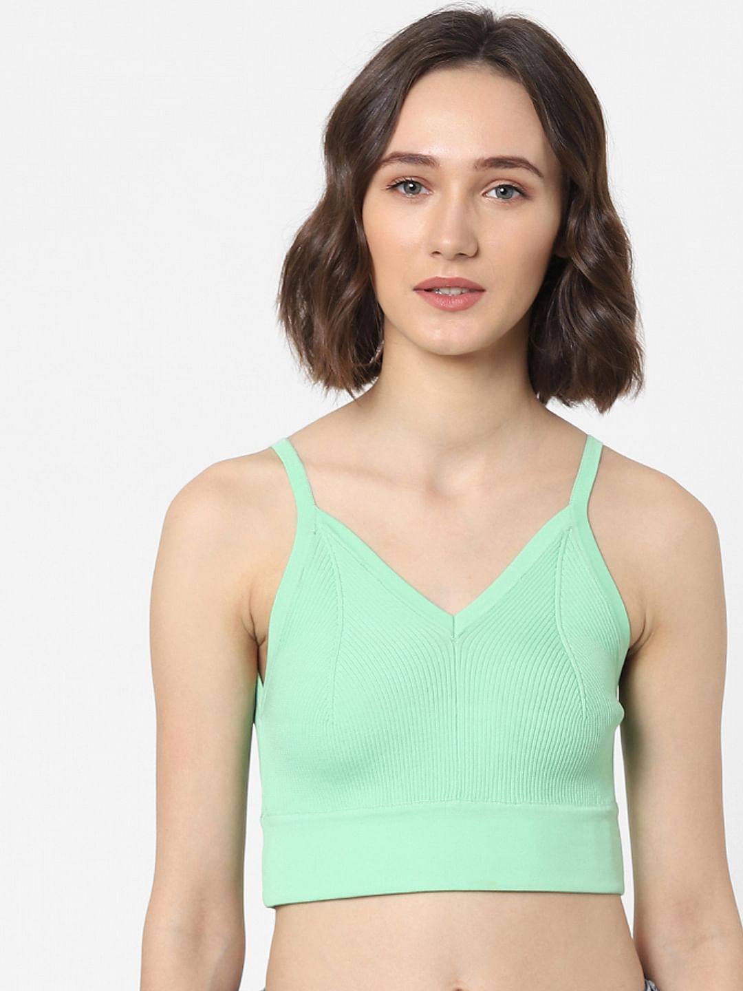 Green Ribbed Crop Top