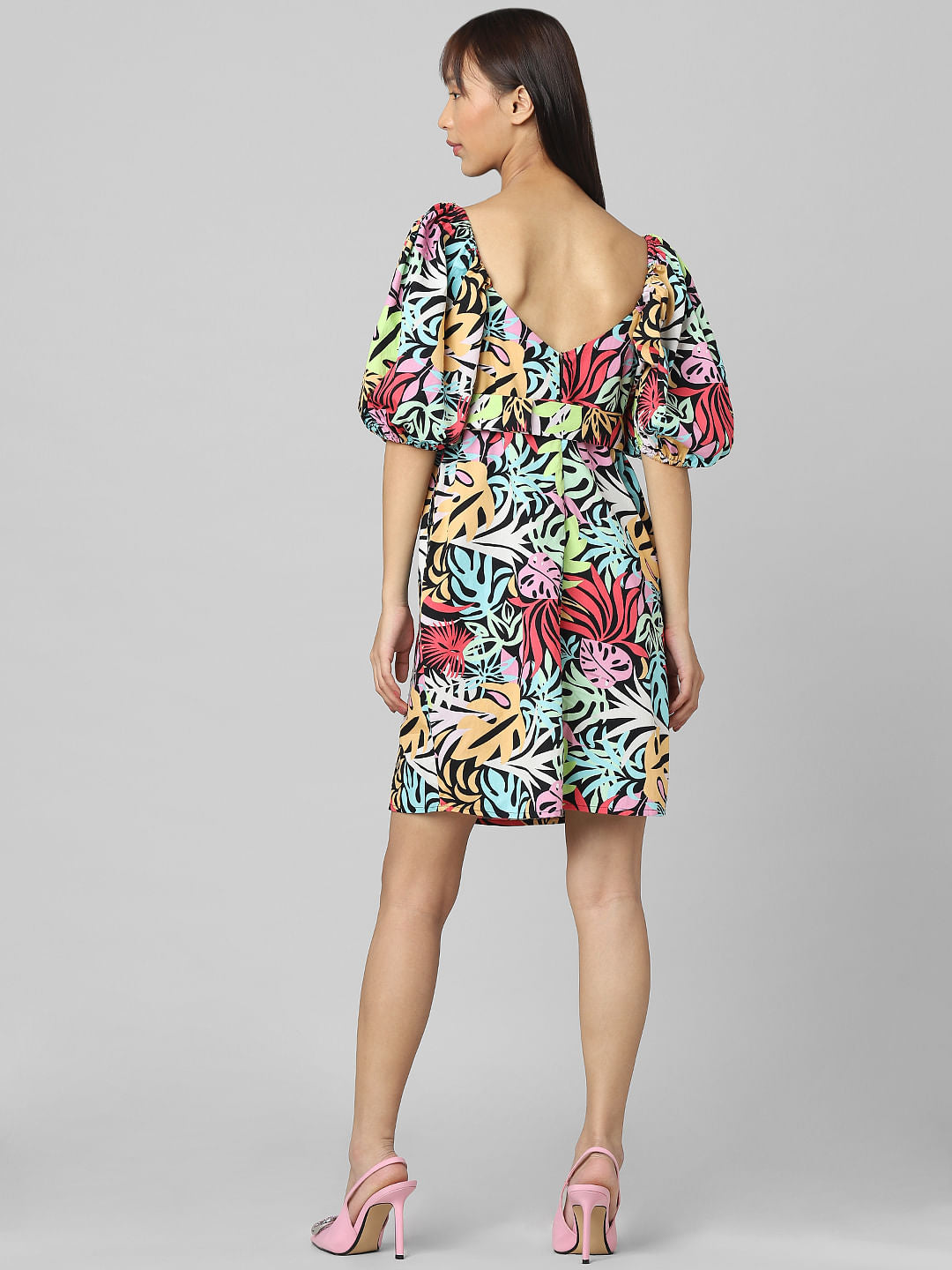 Black Floral Print Mini Dress