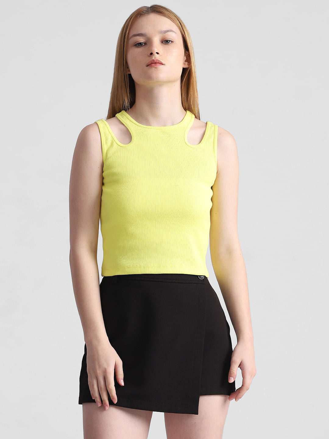 Yellow Ribbed Cut-Out Tank Top