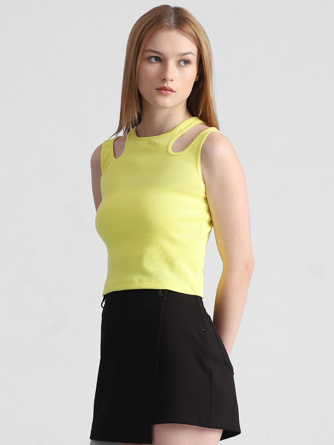 Yellow Ribbed Cut-Out Tank Top