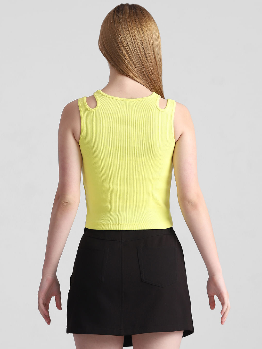 Yellow Ribbed Cut-Out Tank Top