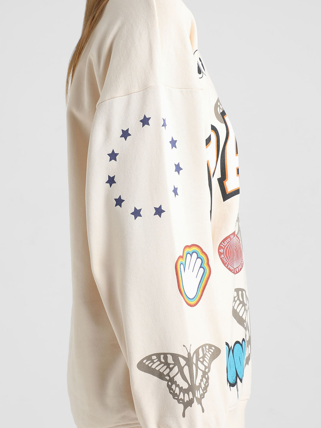 Cream Graphic Print Oversized Sweatshirt