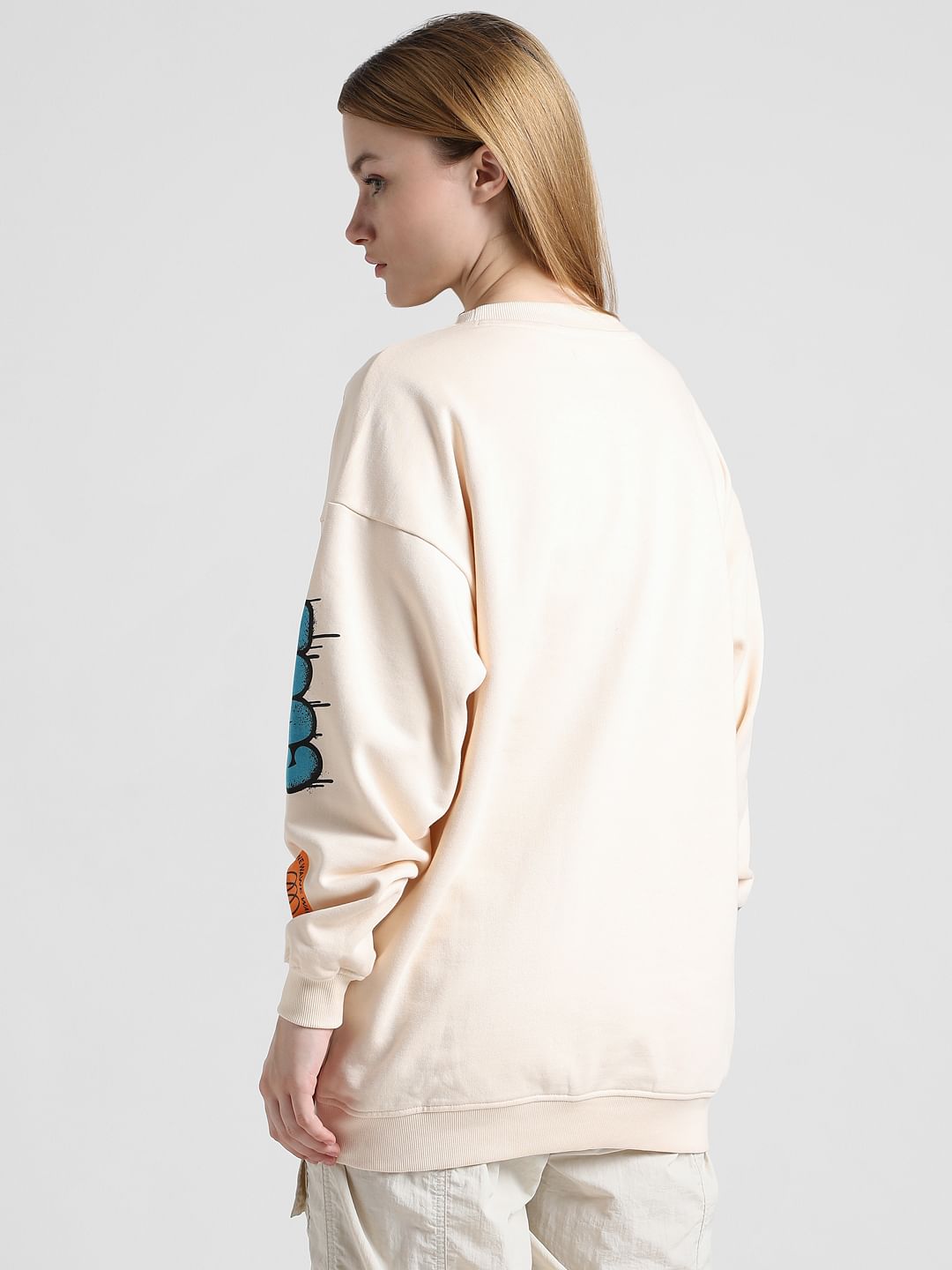 Cream Graphic Print Oversized Sweatshirt