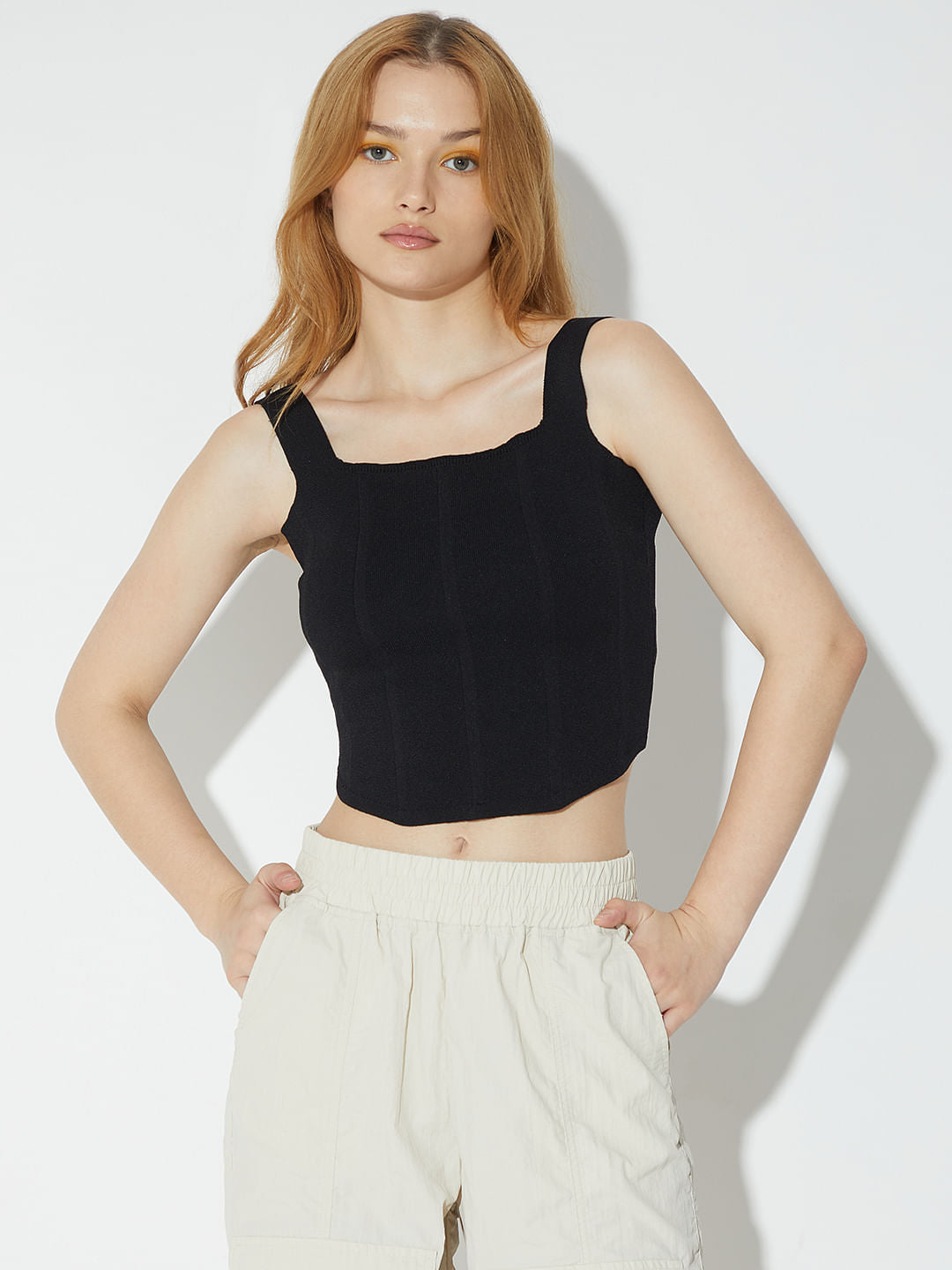 Only X Artverse Black Knitted Corset Top