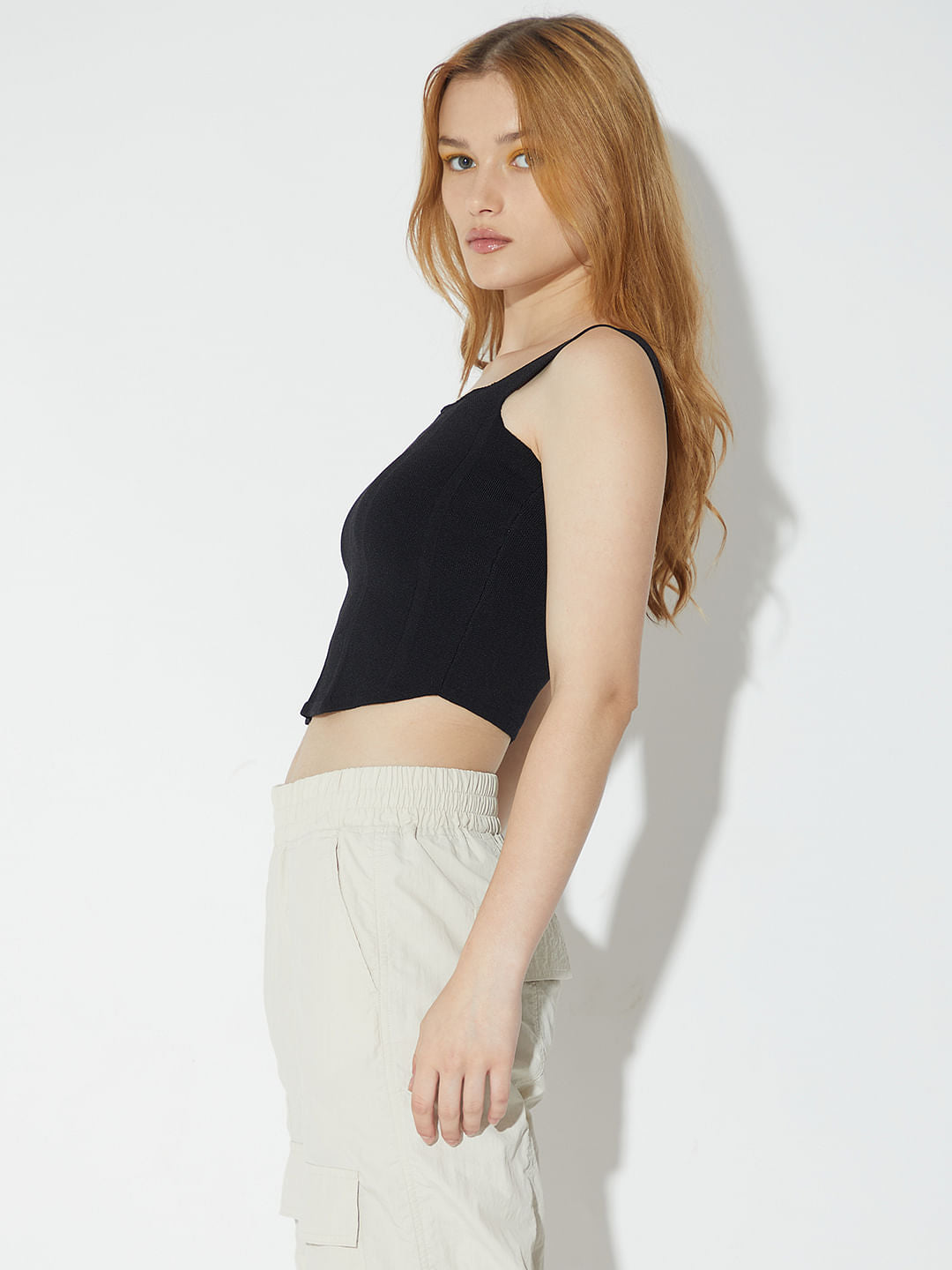 Only X Artverse Black Knitted Corset Top