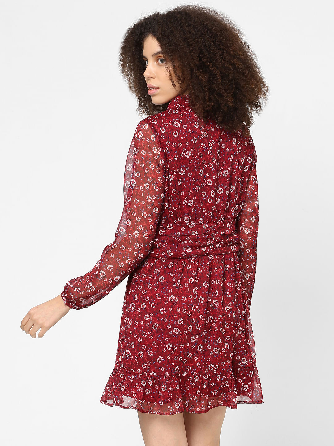 Burgundy Floral Print Dress