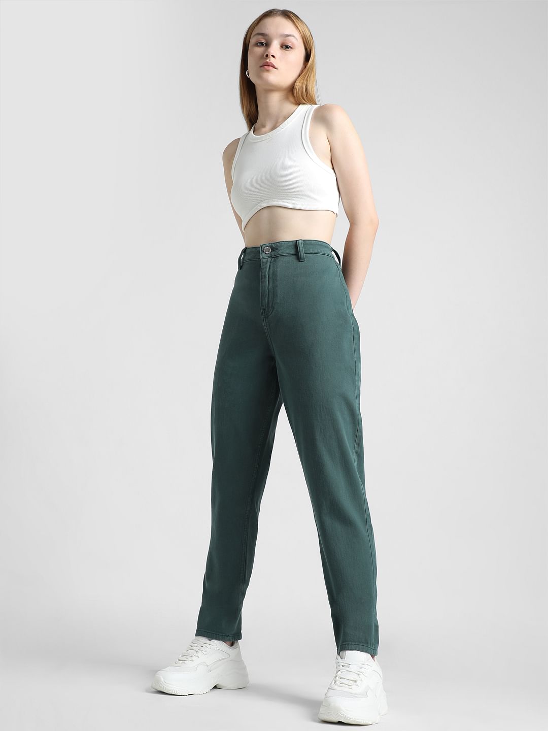 Green High Rise Mom Jeans