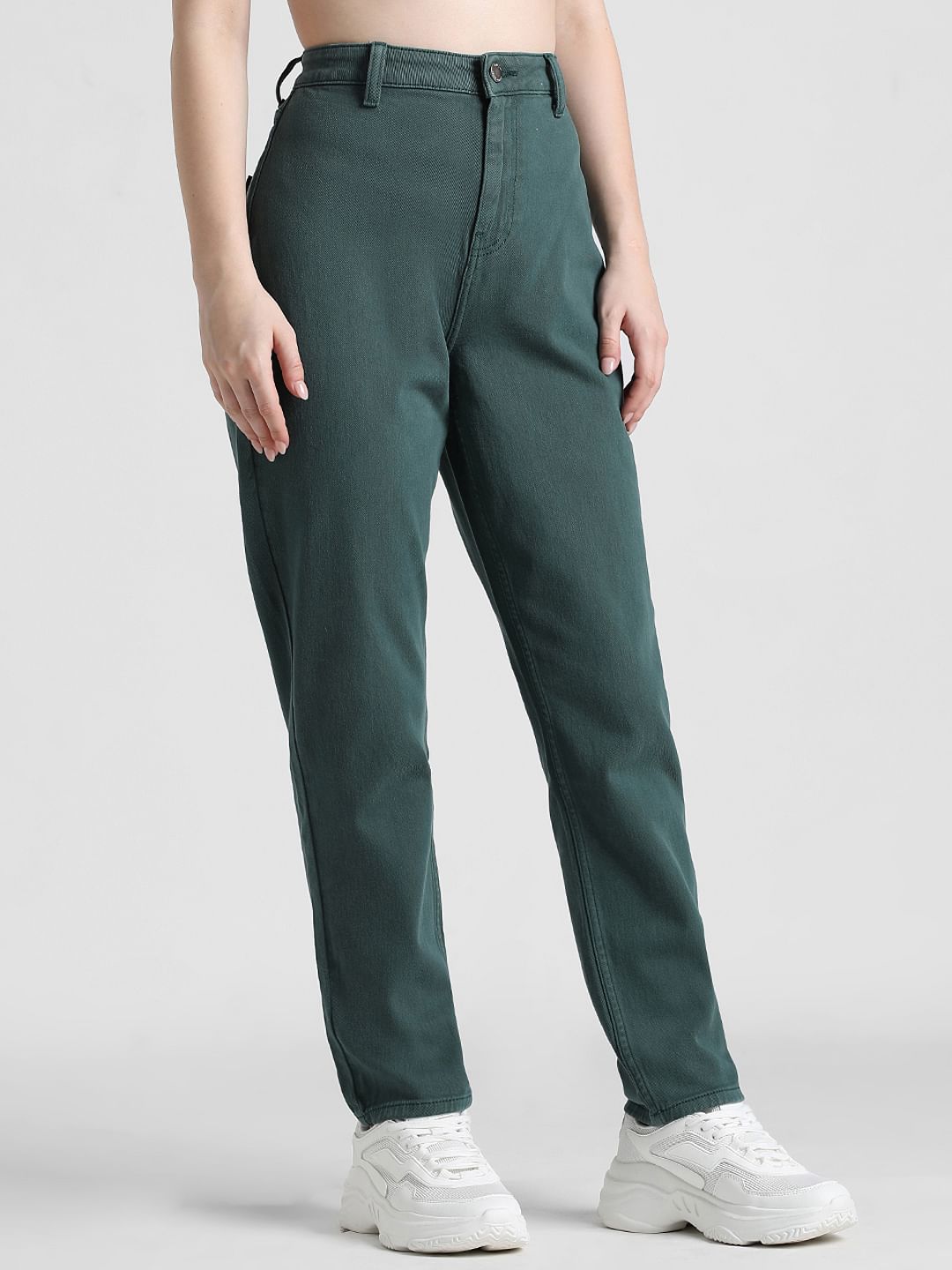 Green High Rise Mom Jeans