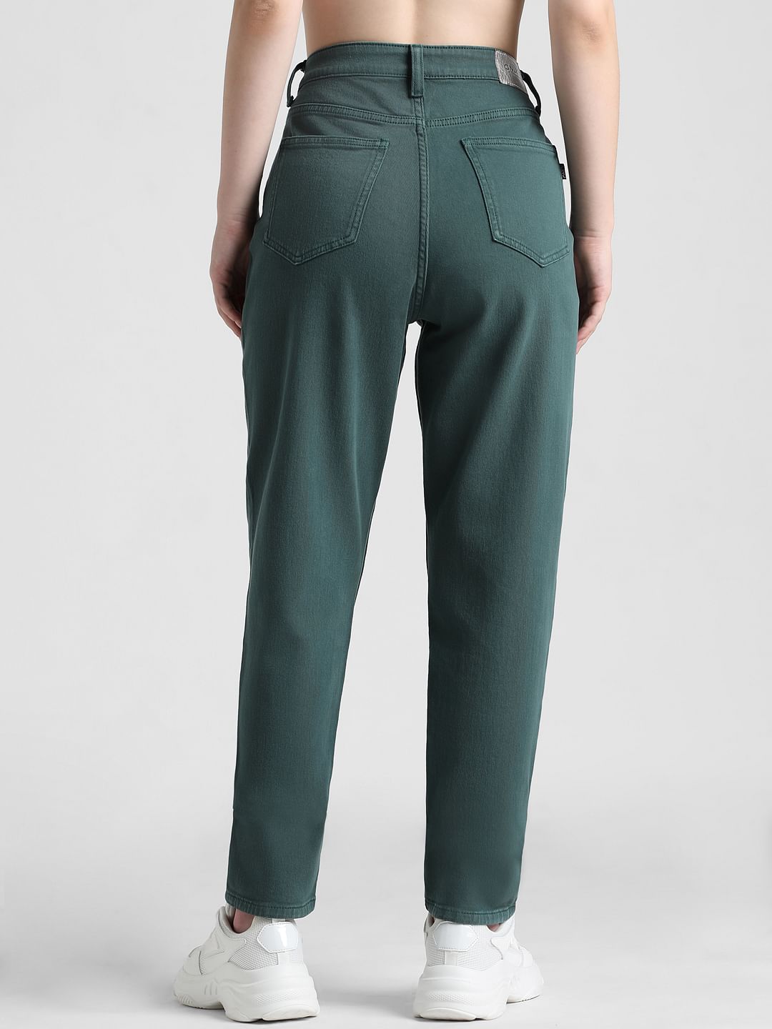Green High Rise Mom Jeans