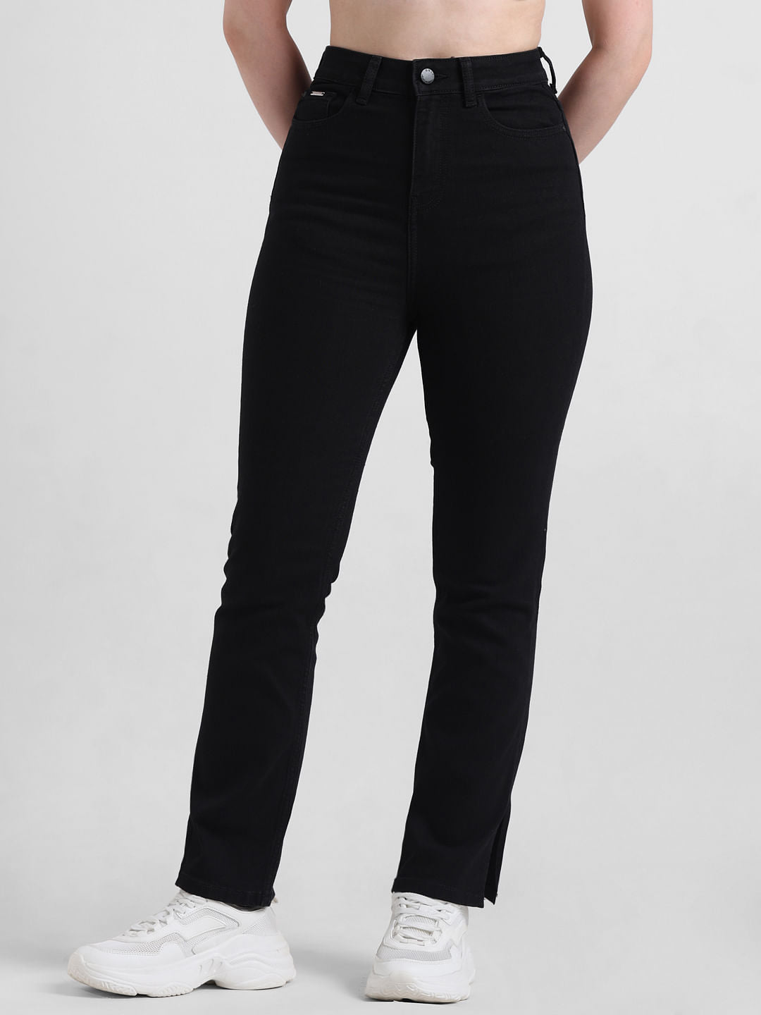 Black High Rise Hella Flared Jeans