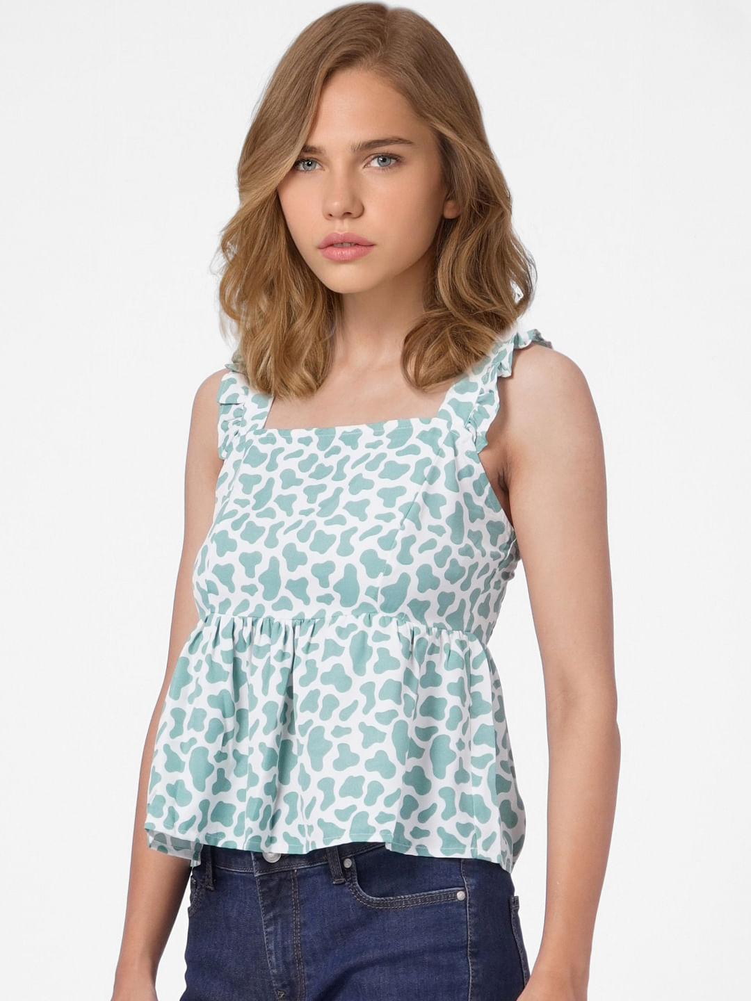 Green Printed Peplum Top