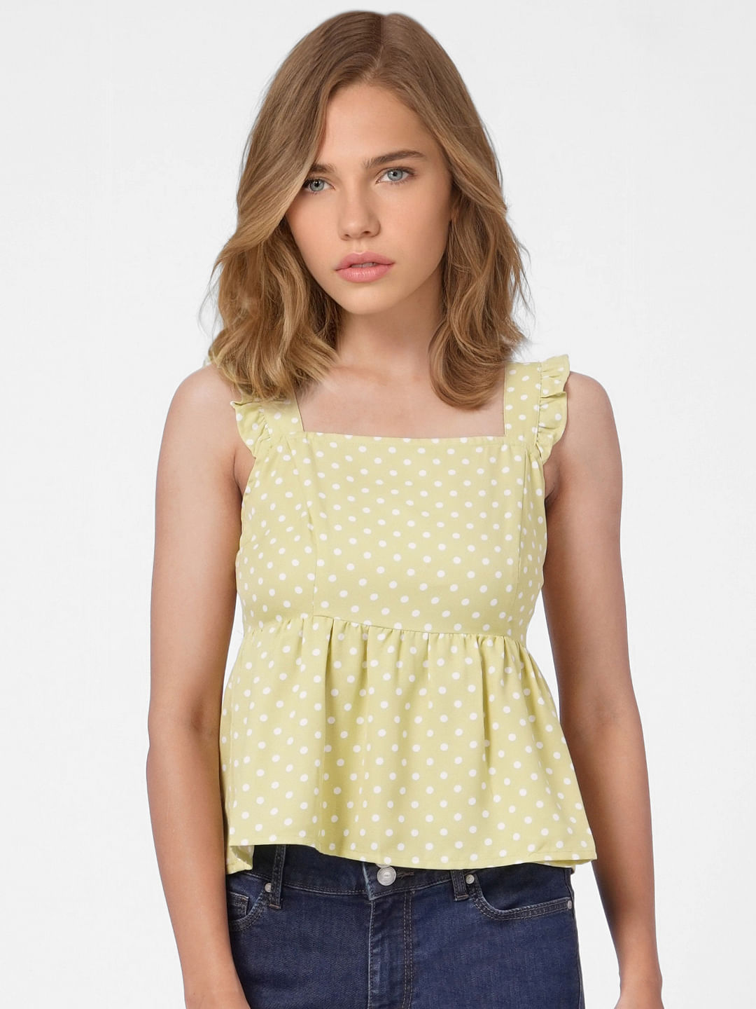Green Polka Dotted Peplum Top