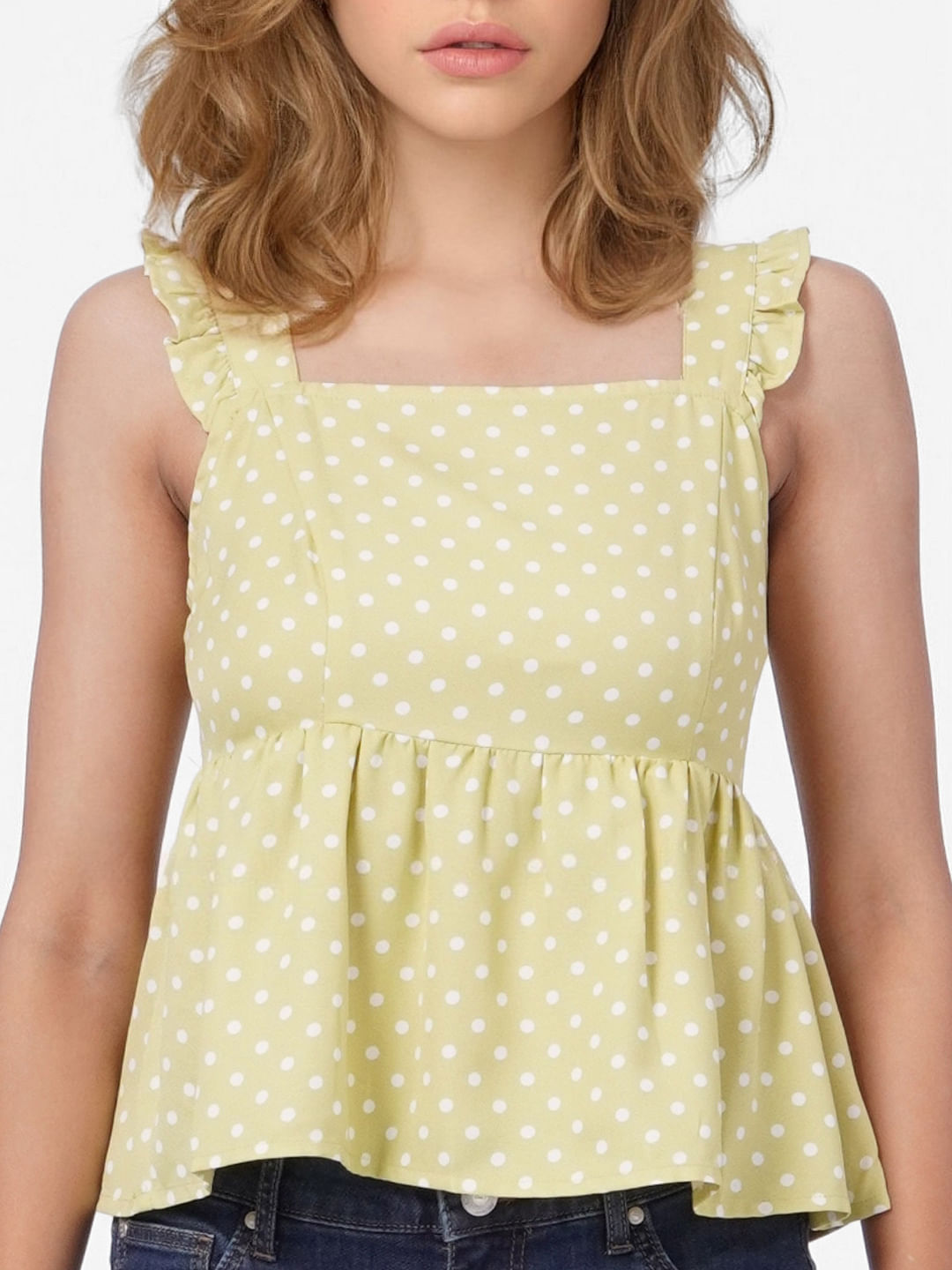 Green Polka Dotted Peplum Top
