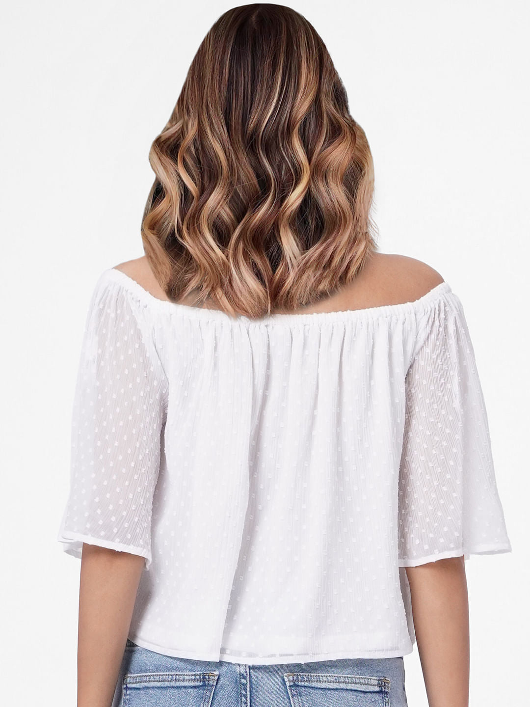 White Off Shoulder Dobby Top