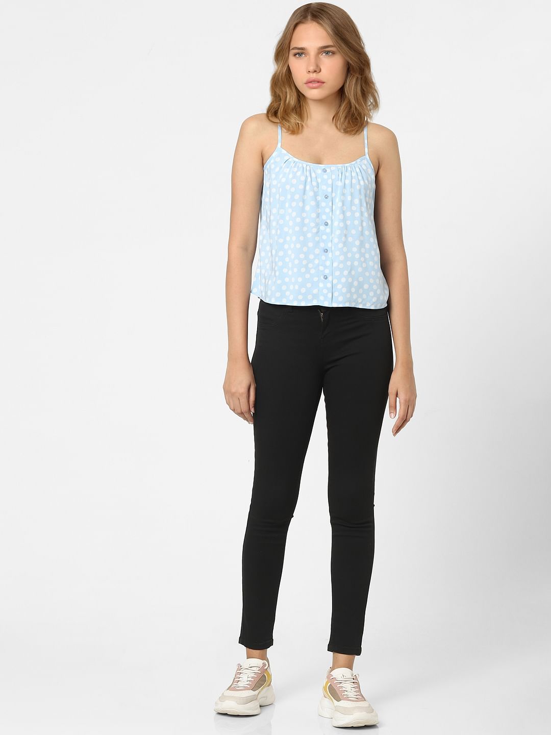 Blue Polka Dot Strappy Top