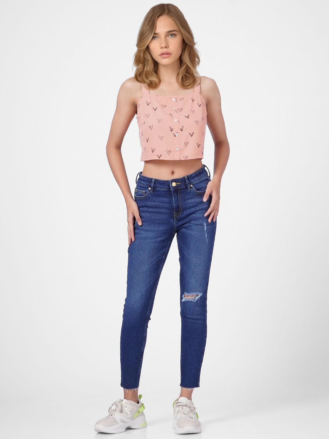 Pink Printed Crop Top