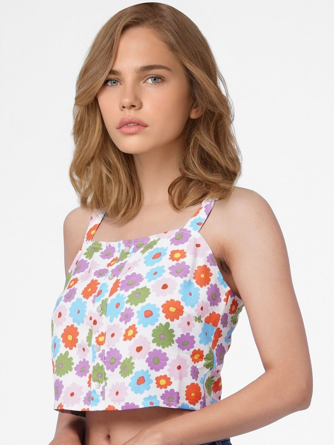 White Floral Crop Top