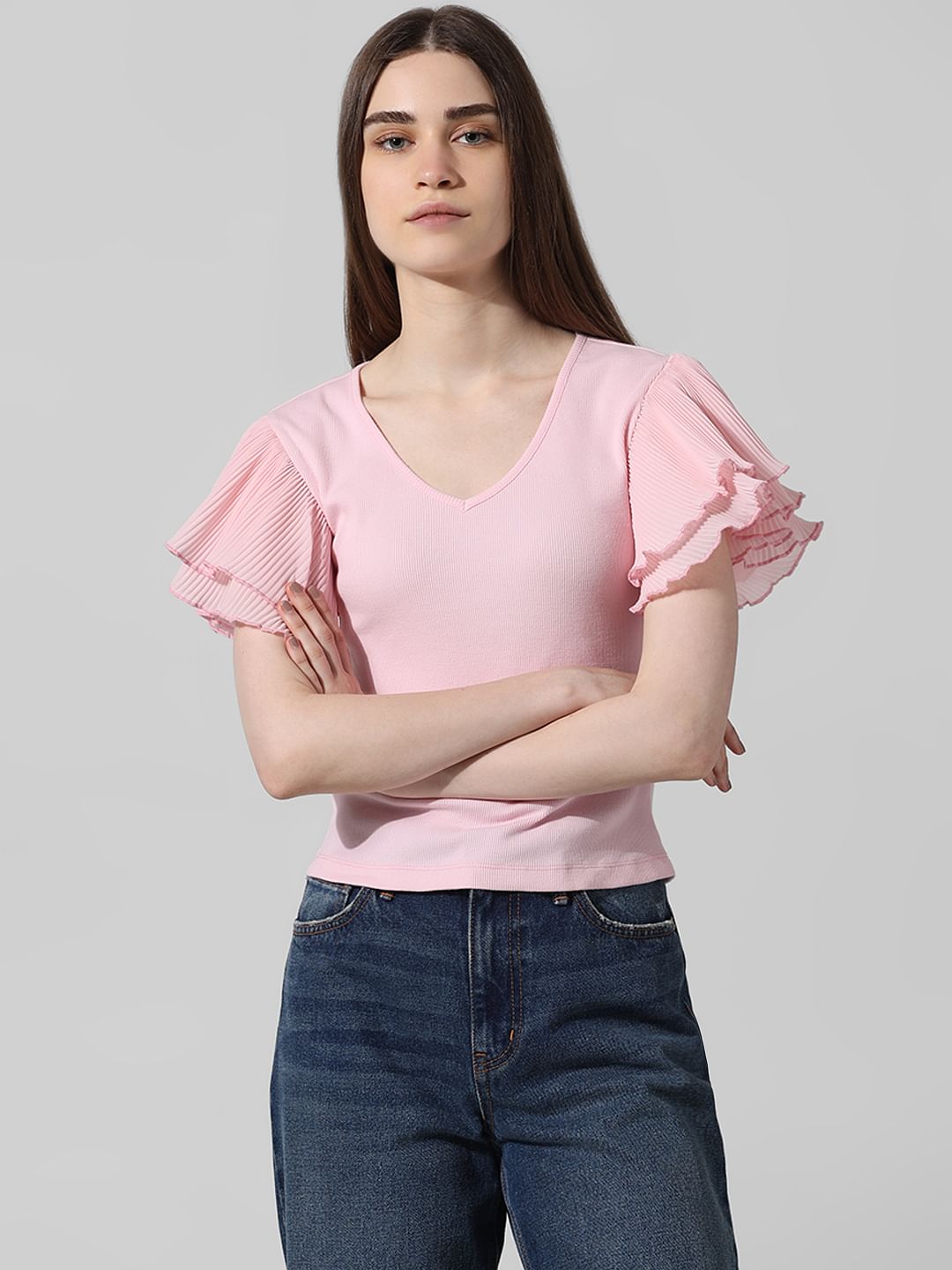 Pink Ribbed Knit Top