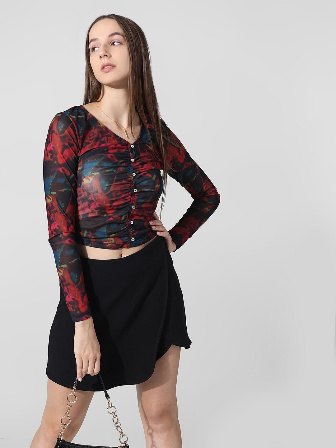 Black Floral Mesh Top