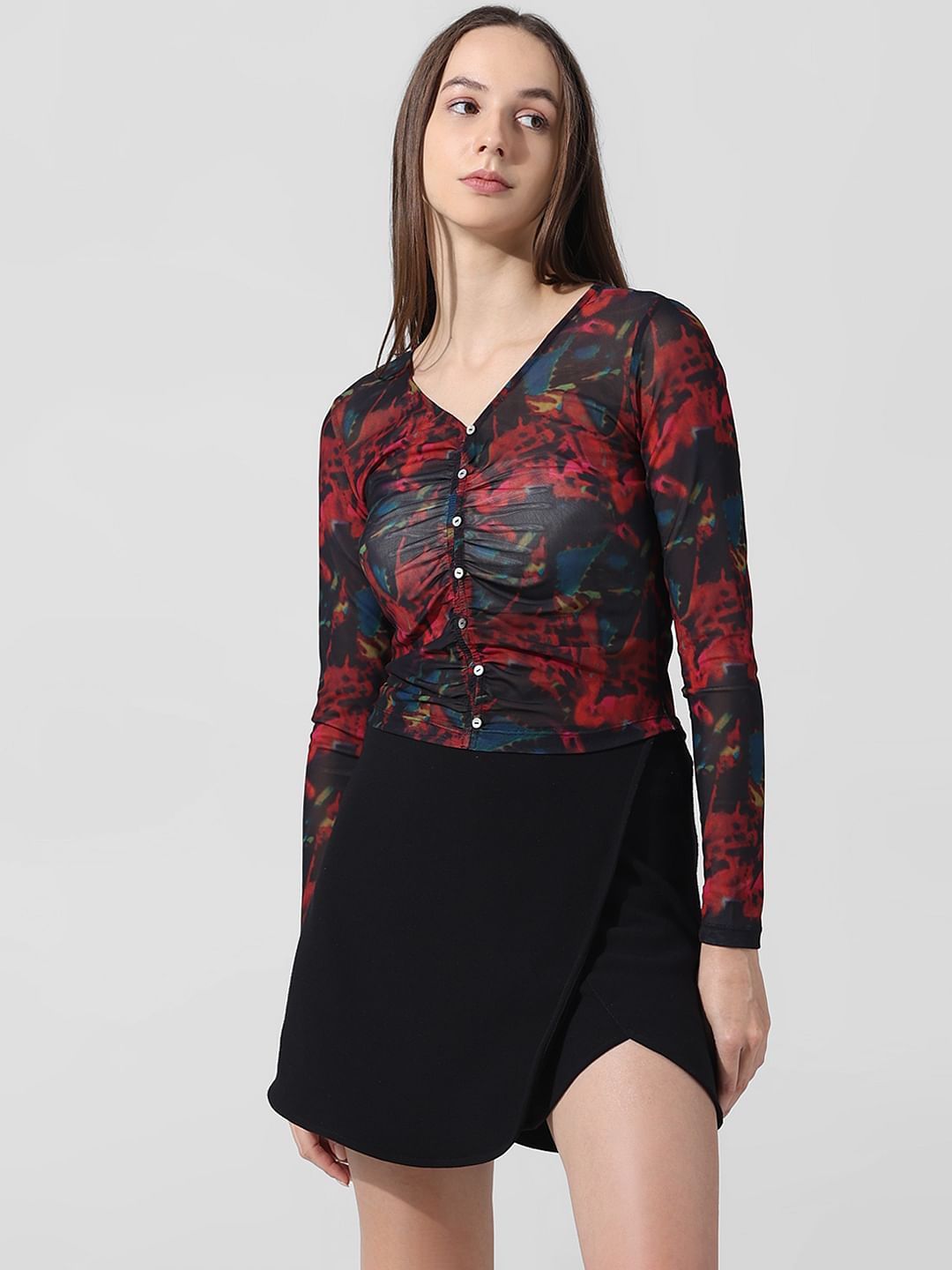 Black Floral Mesh Top