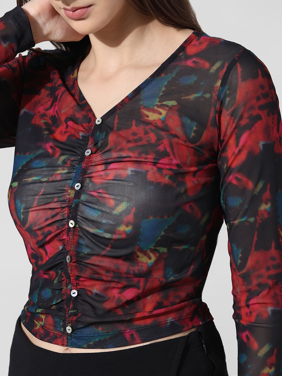 Black Floral Mesh Top