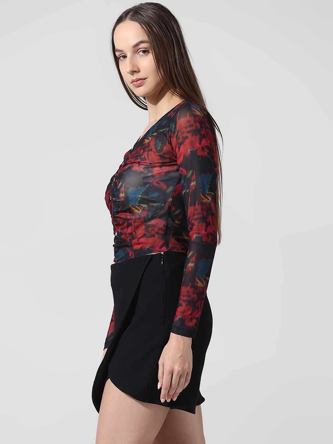 Black Floral Mesh Top