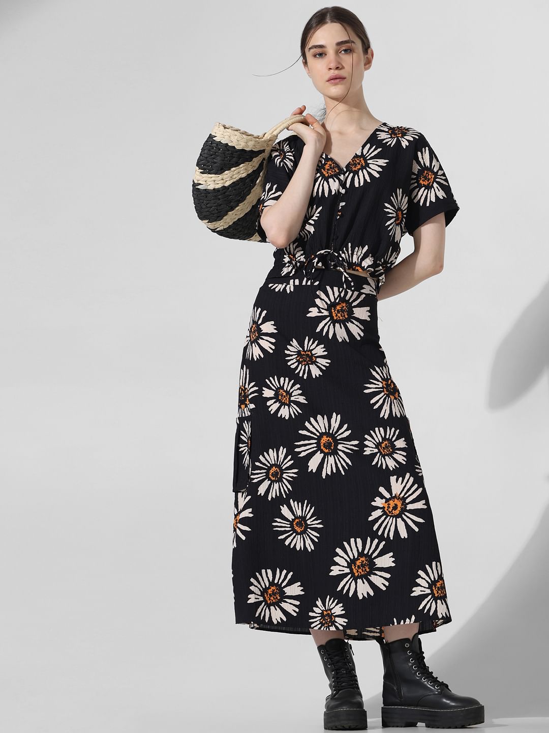 Black Floral Co-Ord Set Skirt