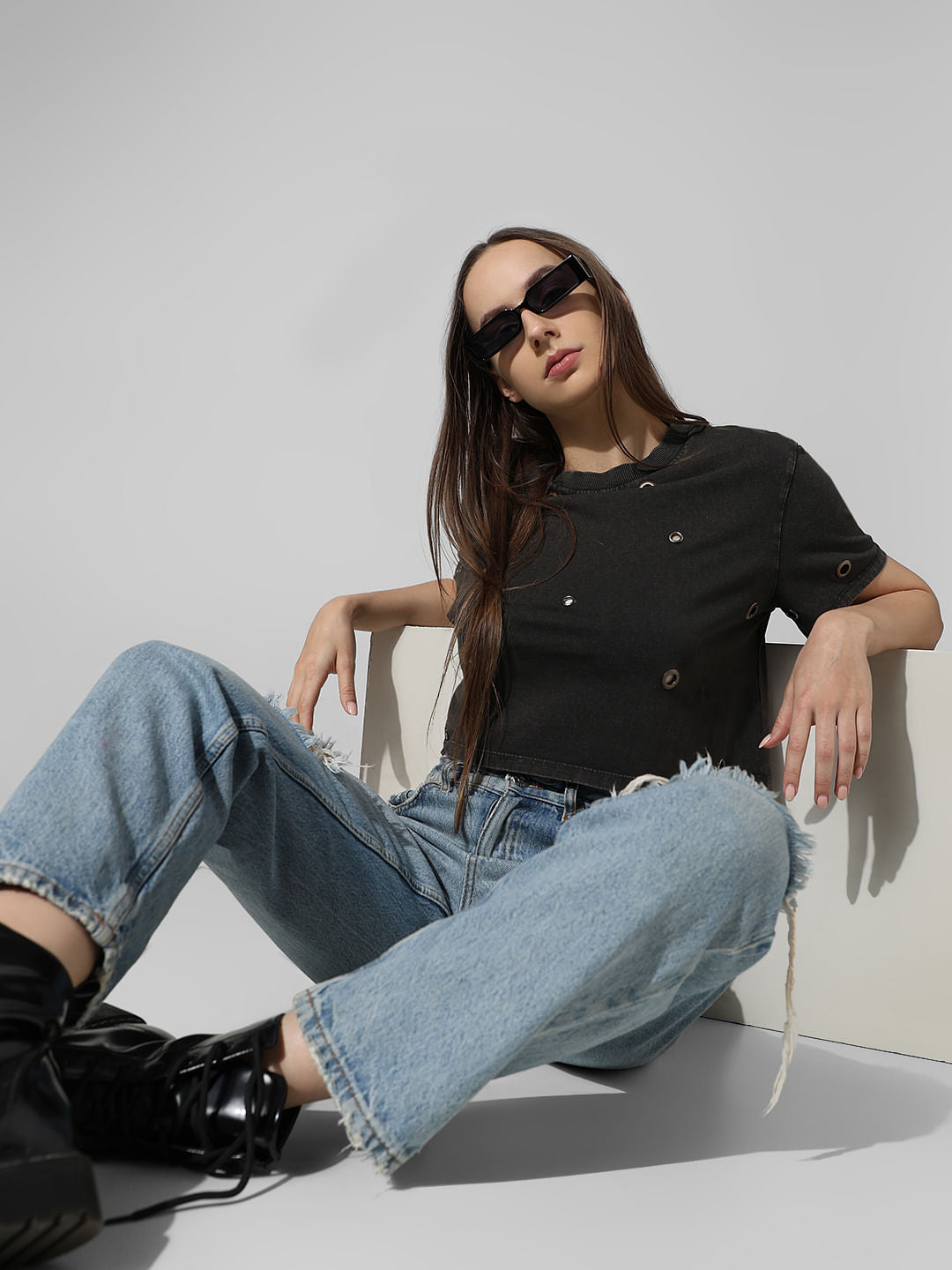 Grey Rivet Detail T-Shirt