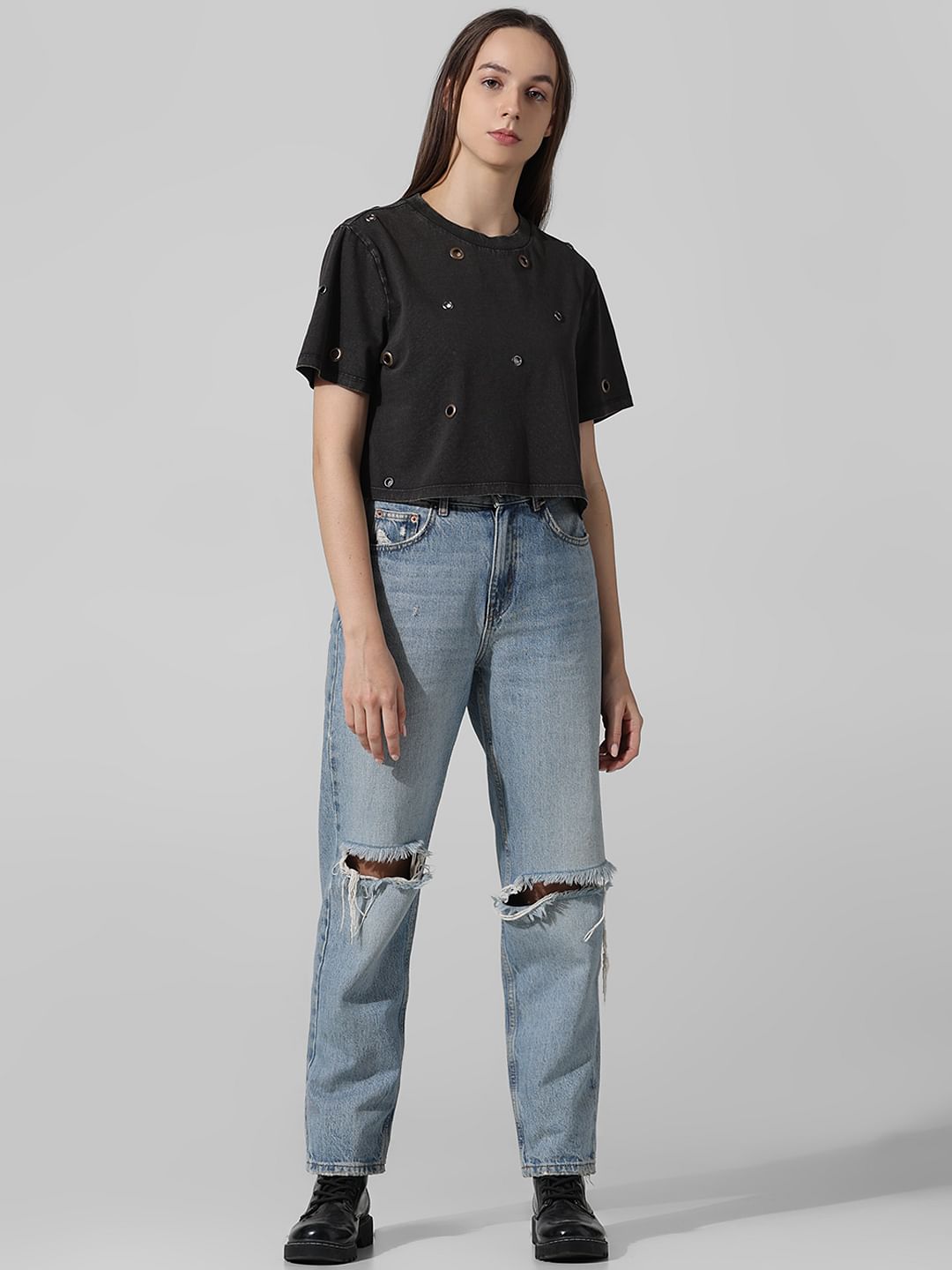 Grey Rivet Detail T-Shirt