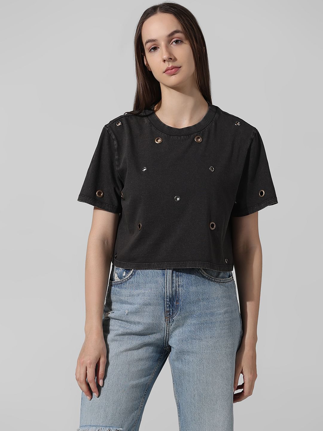 Grey Rivet Detail T-Shirt