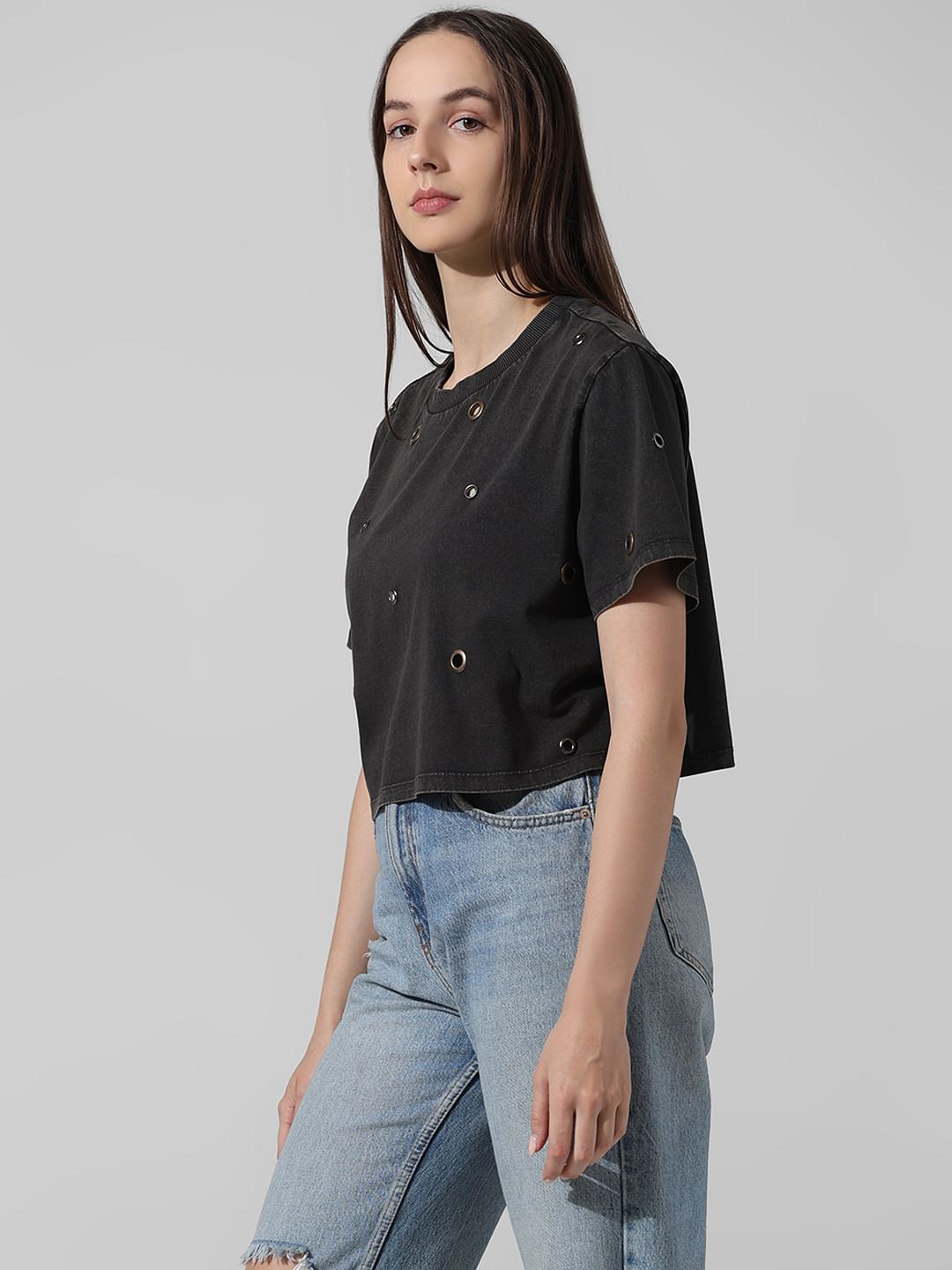 Grey Rivet Detail T-Shirt