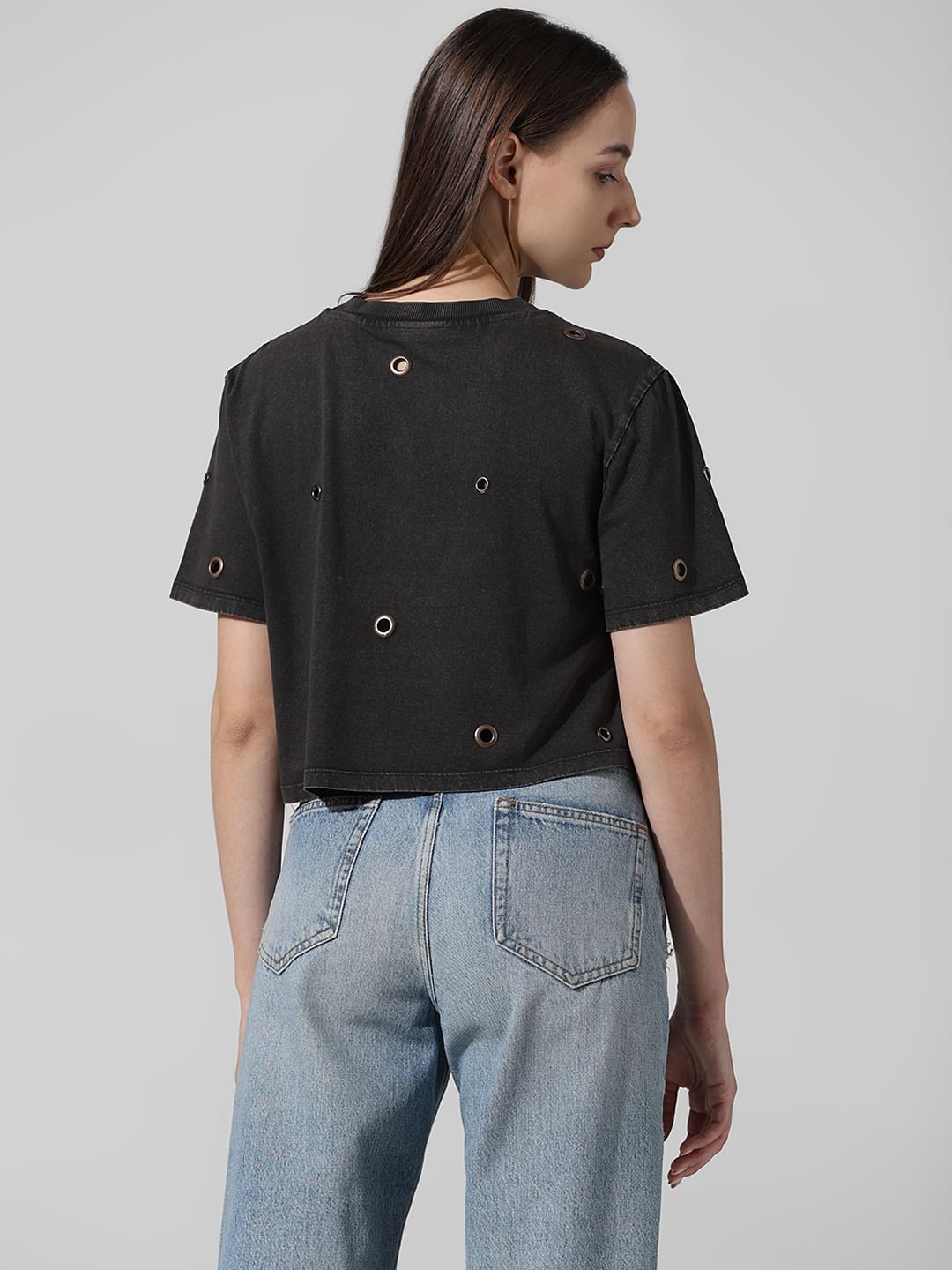 Grey Rivet Detail T-Shirt