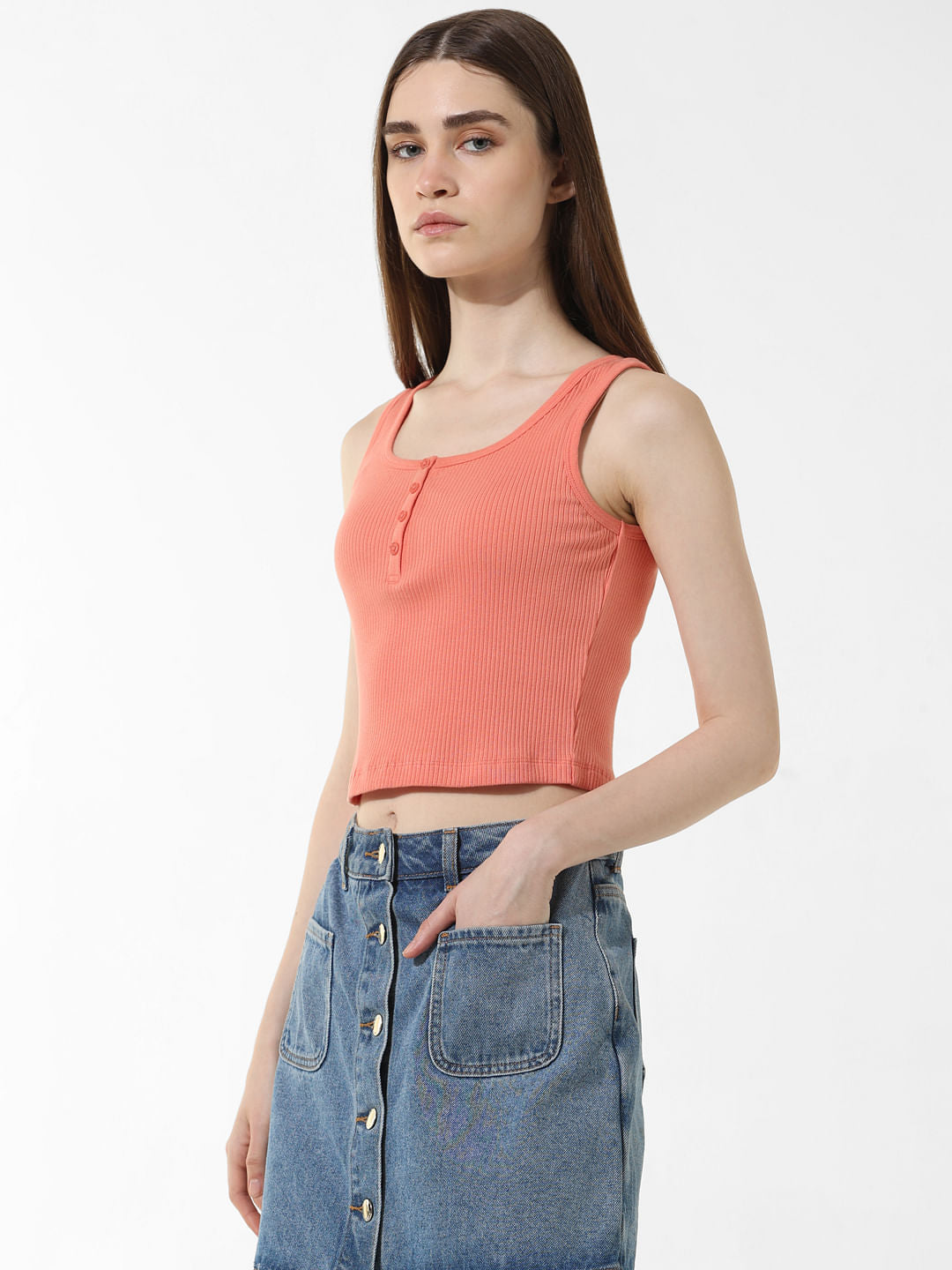 Coral Rib-Knit Top
