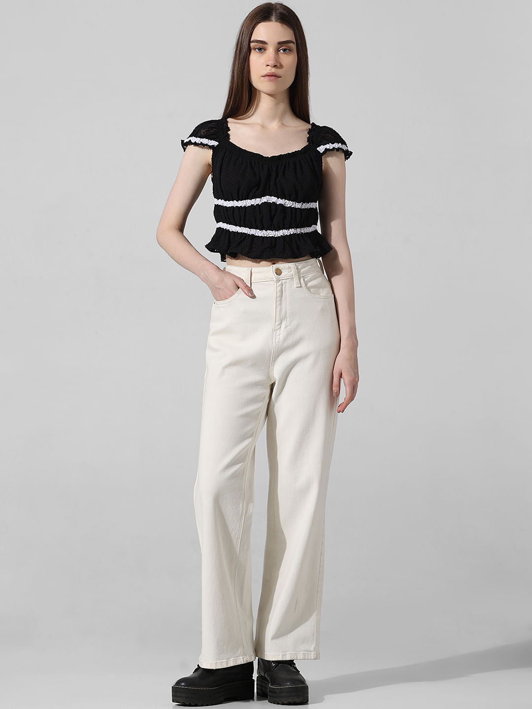 Black Textured Crop Top