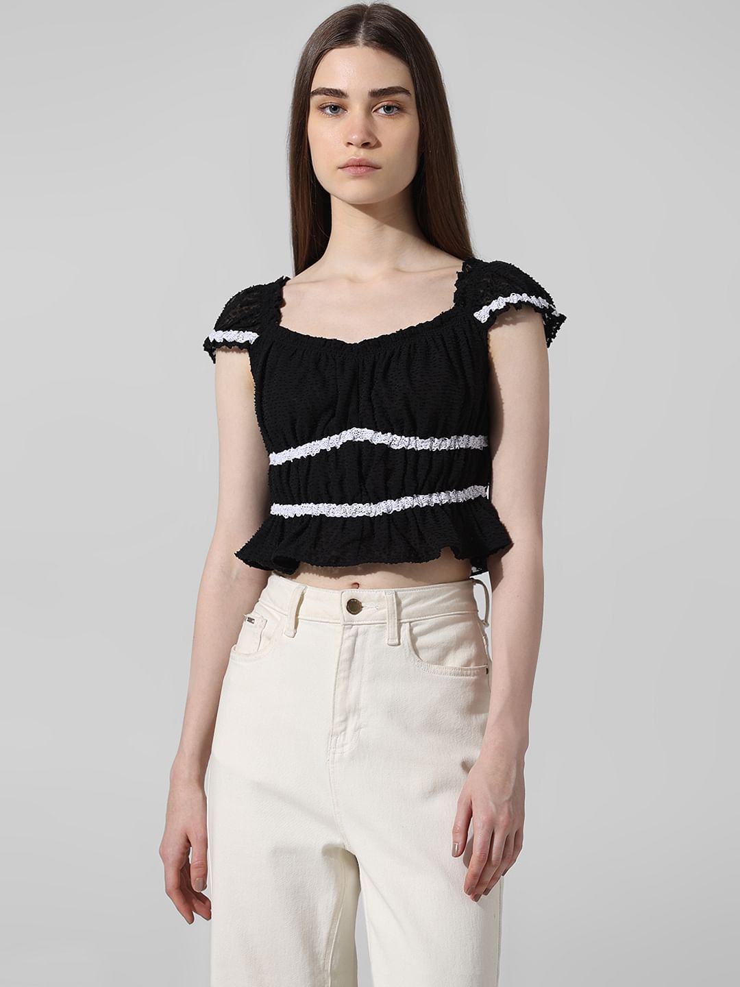 Black Textured Crop Top