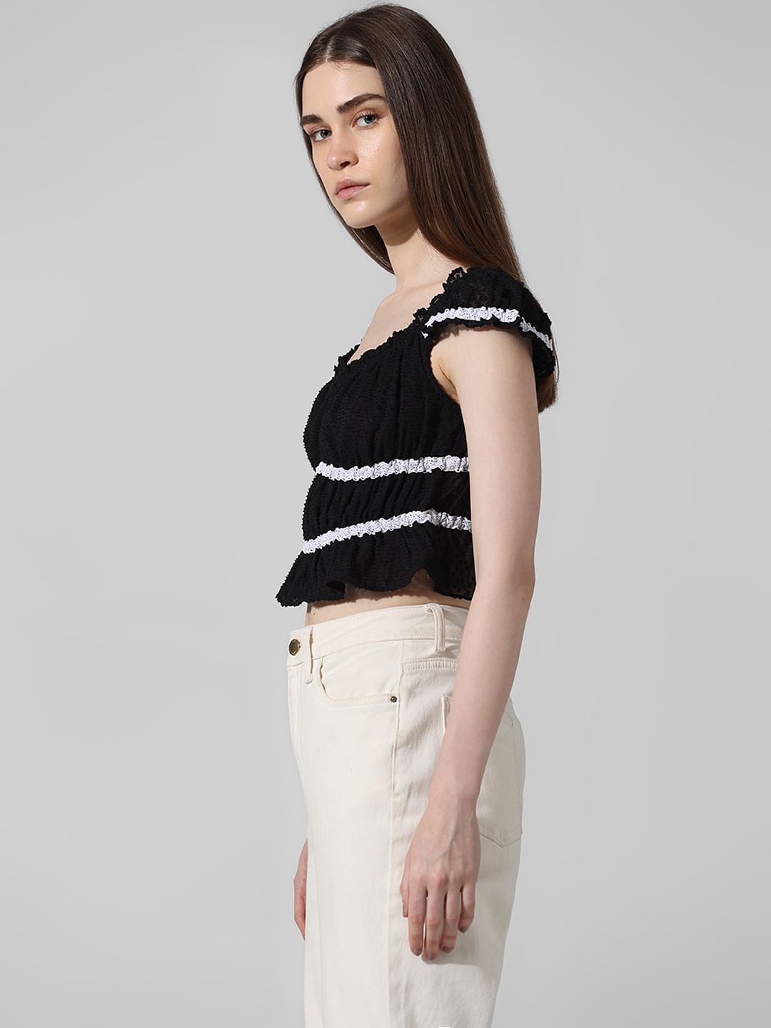 Black Textured Crop Top