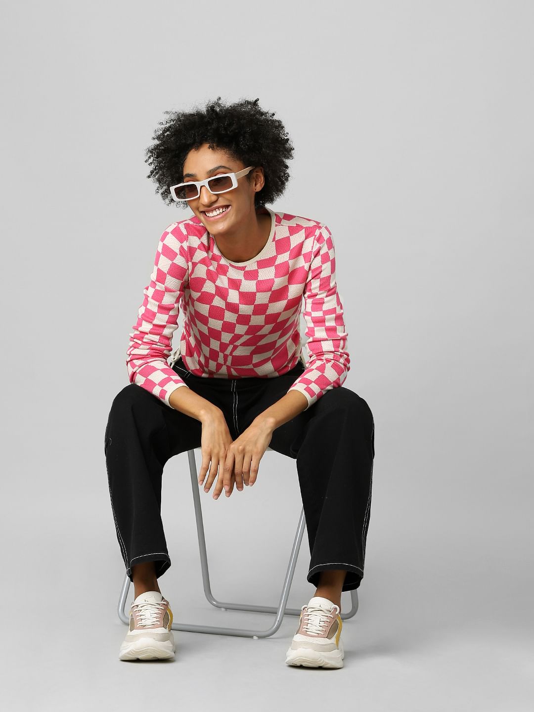 Pink Check Jacquard Pullover