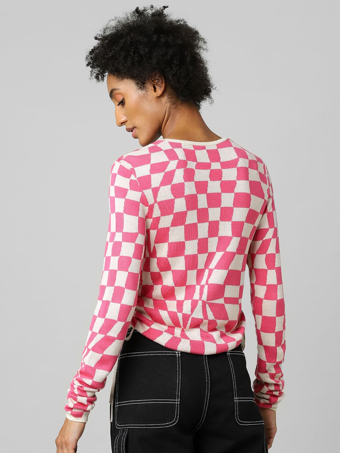 Pink Check Jacquard Pullover