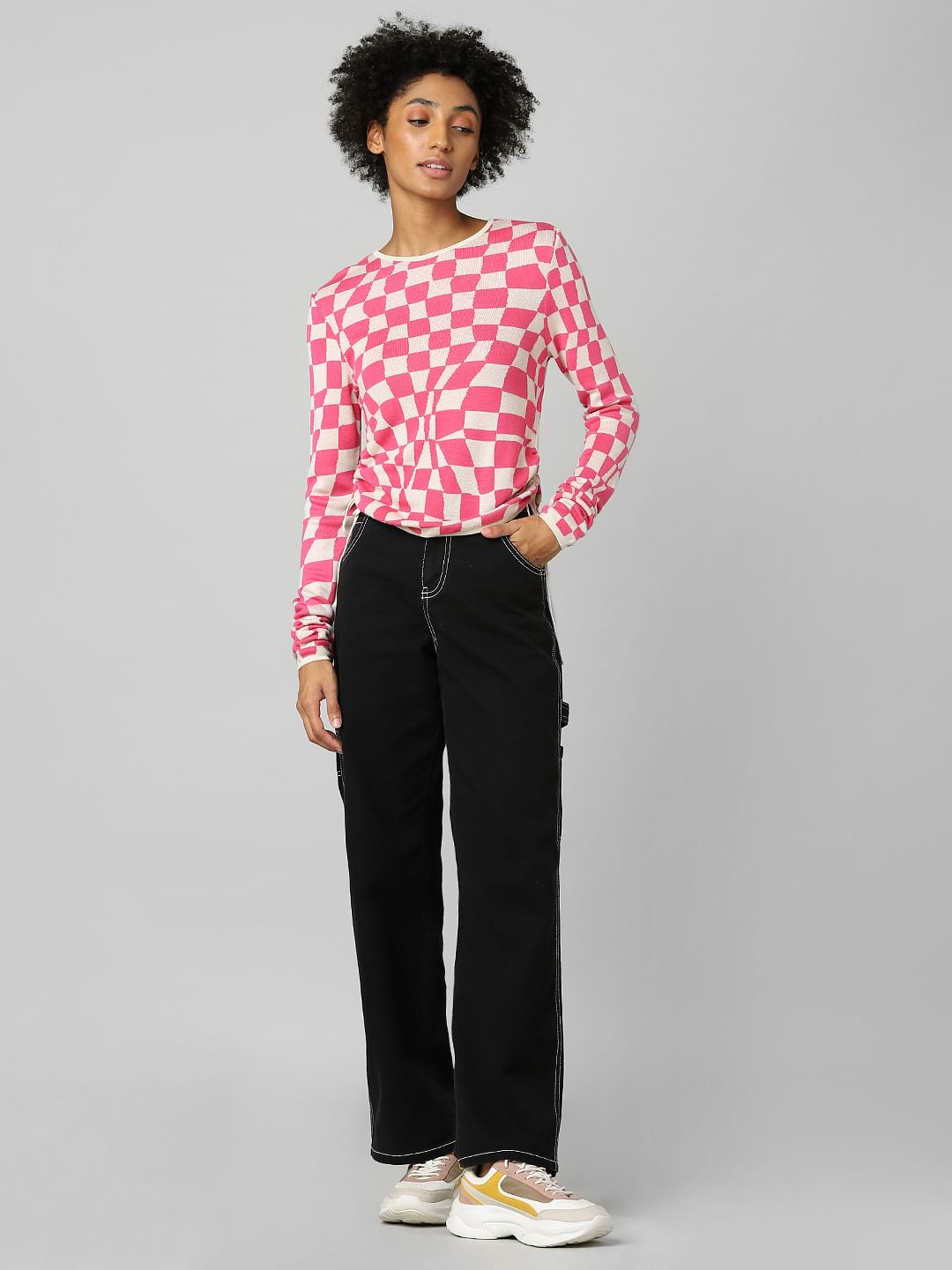 Pink Check Jacquard Pullover