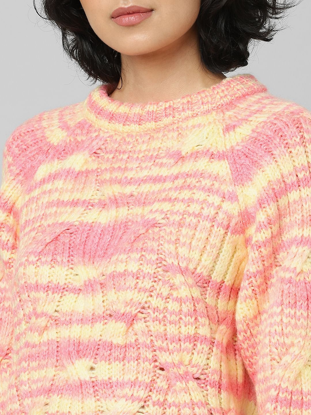 Pink Cable-Knit Pullover