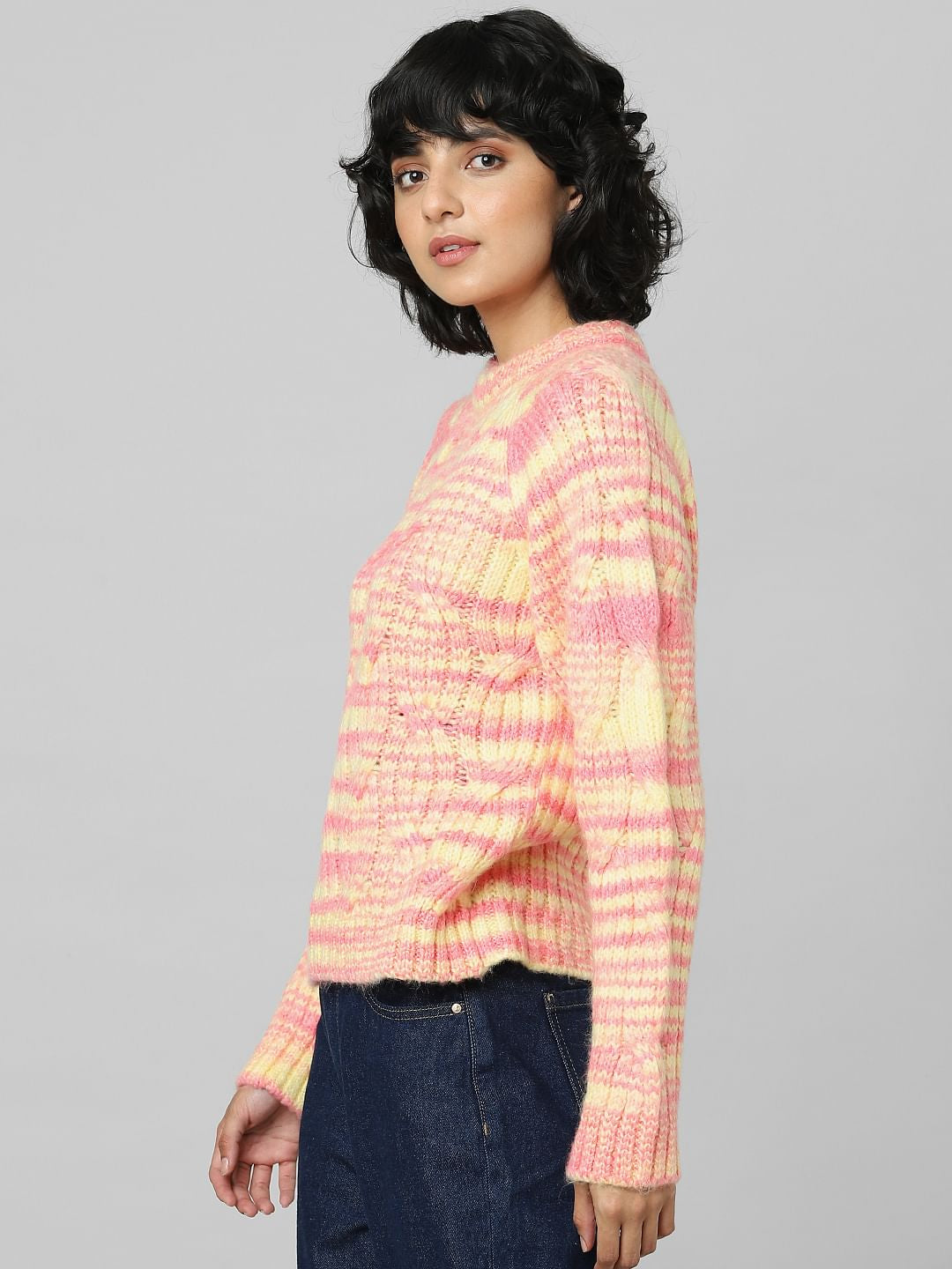 Pink Cable-Knit Pullover