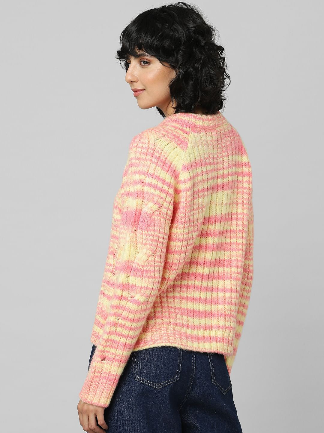 Pink Cable-Knit Pullover
