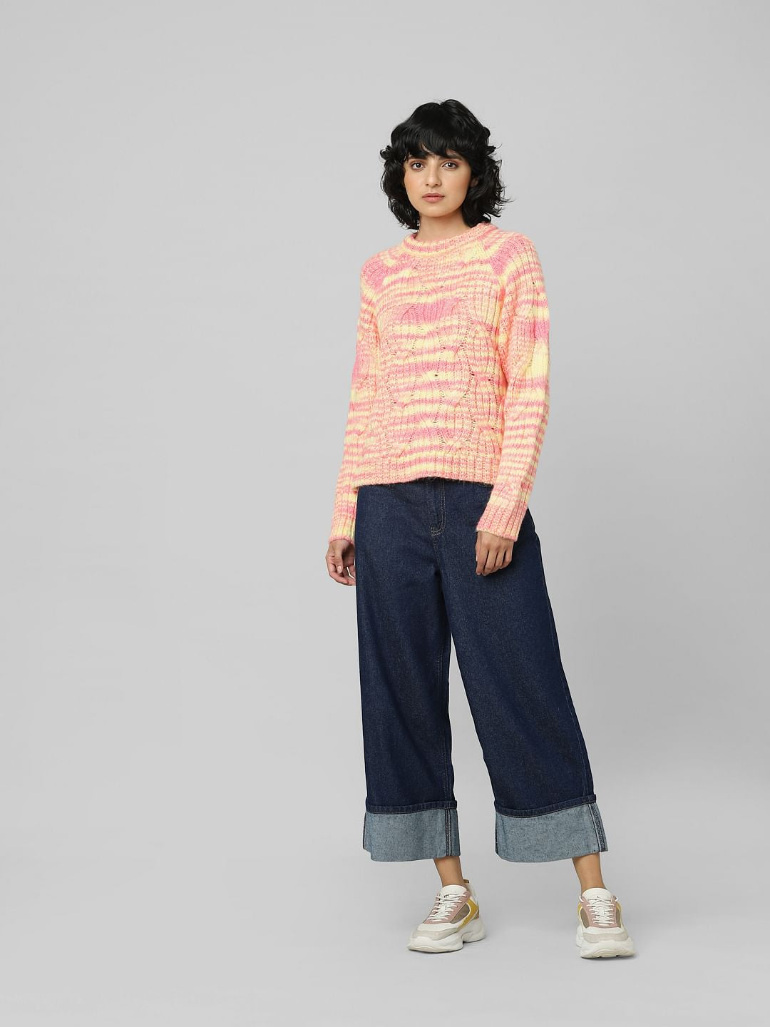 Pink Cable-Knit Pullover