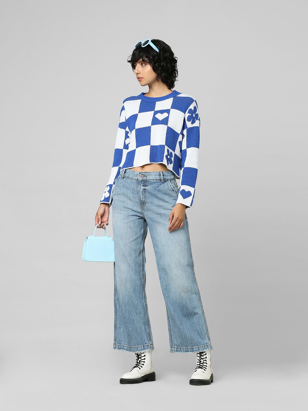 White Colourblocked Jacquard Pullover