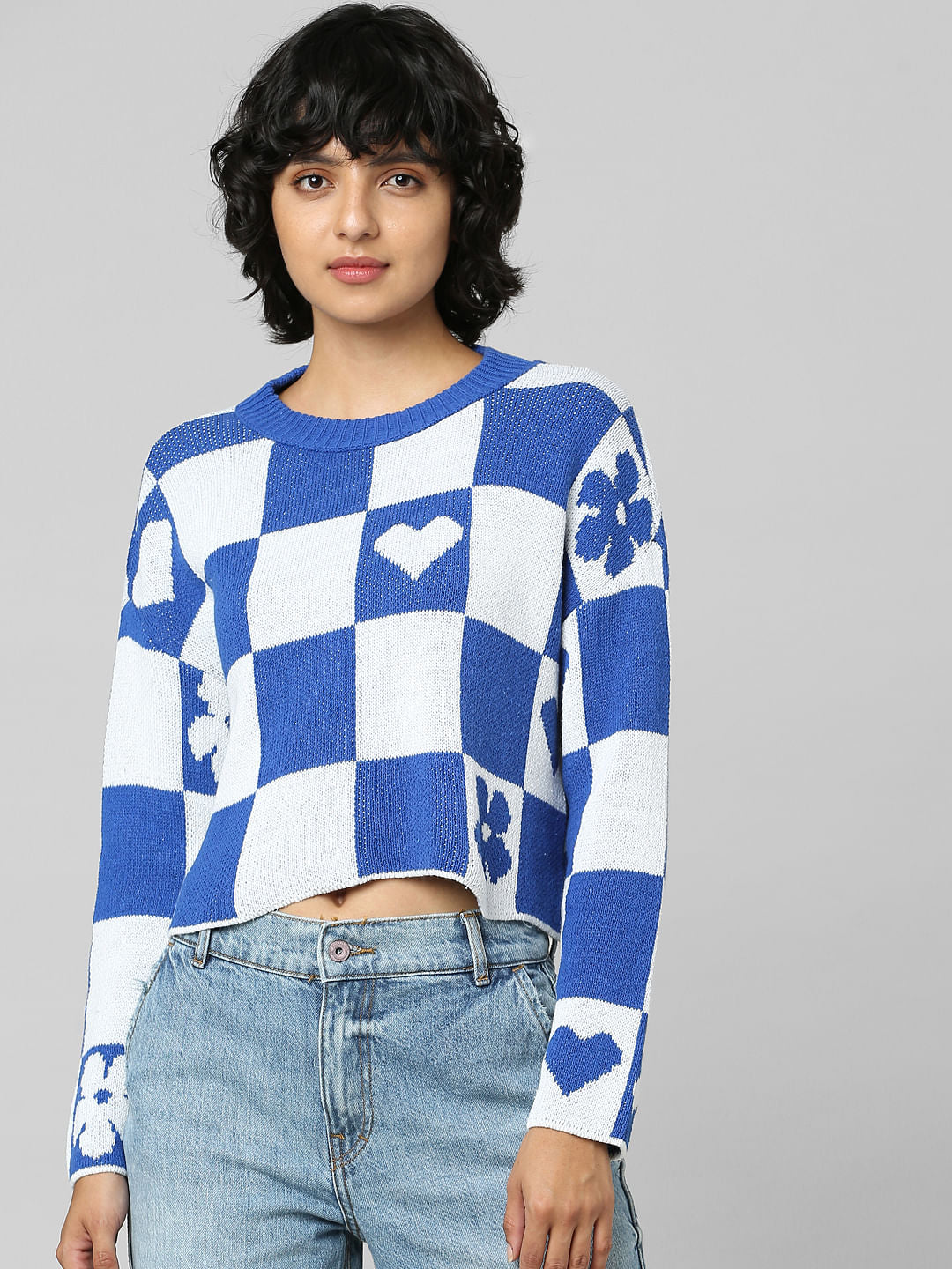 White Colourblocked Jacquard Pullover