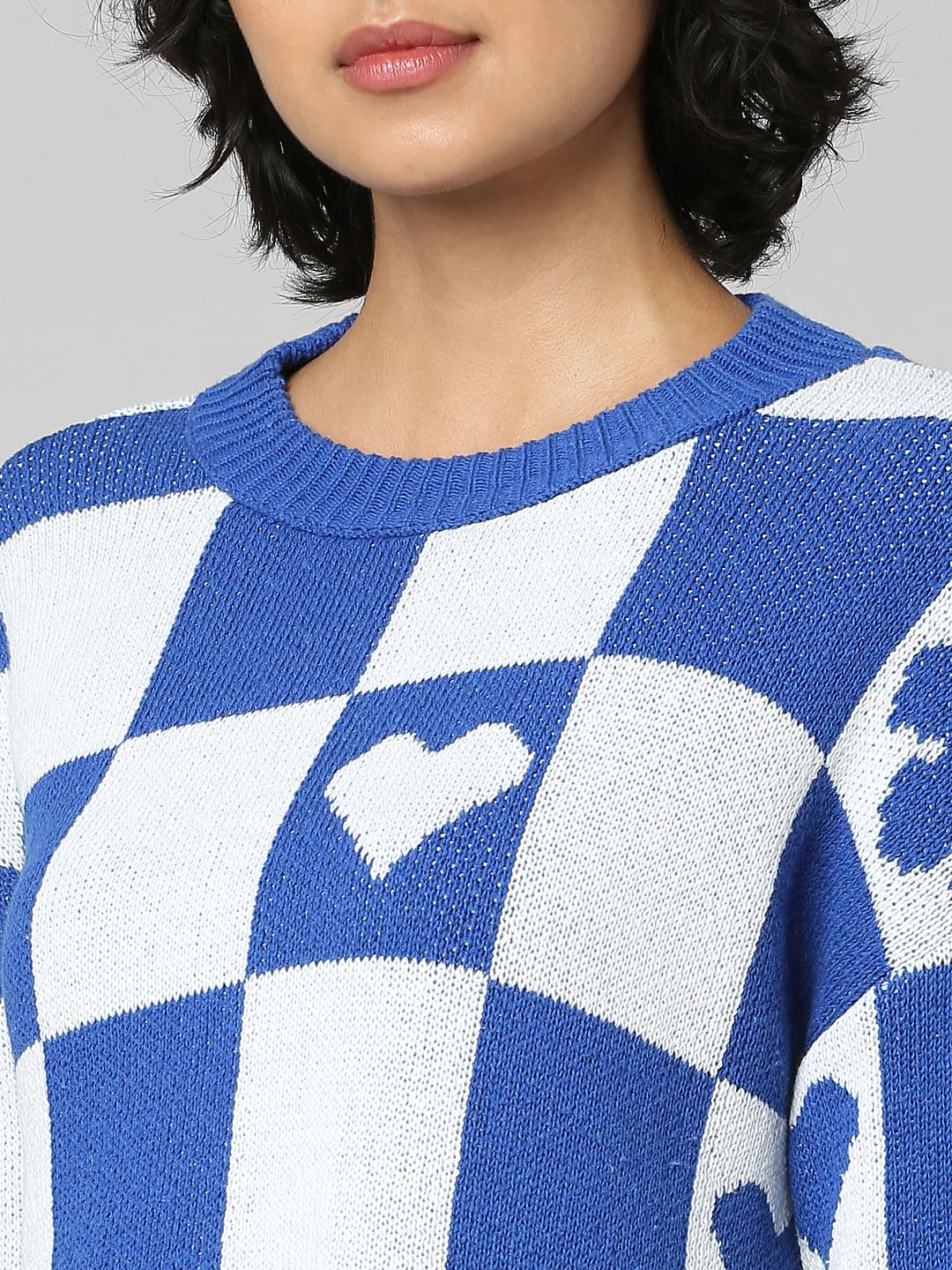 White Colourblocked Jacquard Pullover