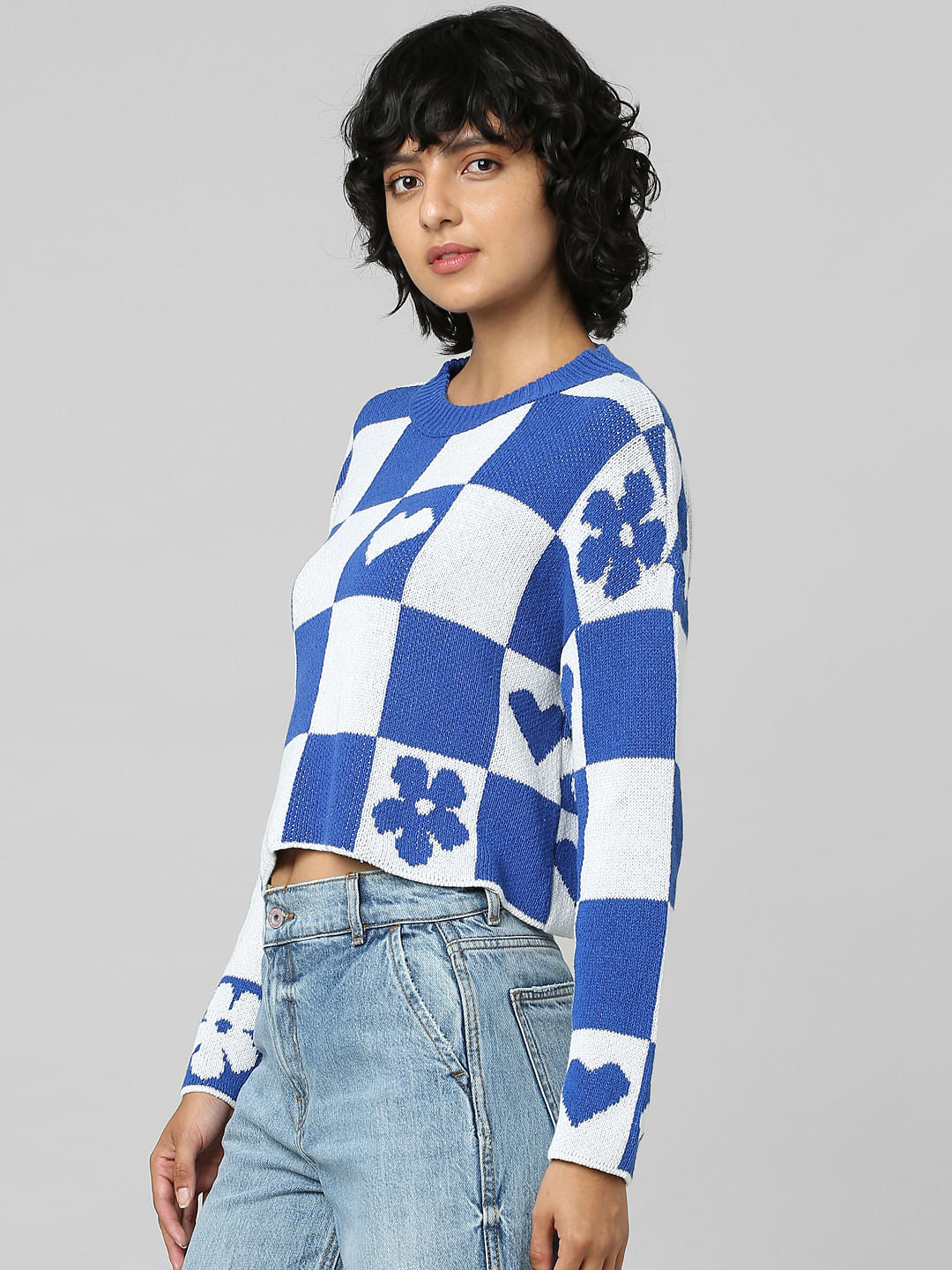 White Colourblocked Jacquard Pullover
