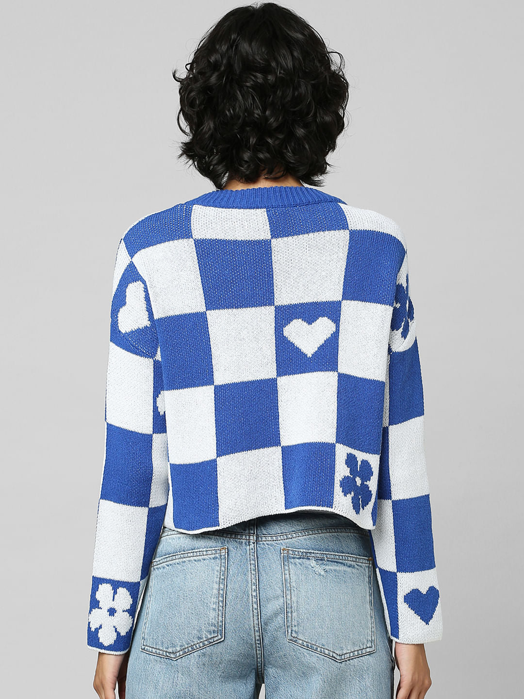 White Colourblocked Jacquard Pullover