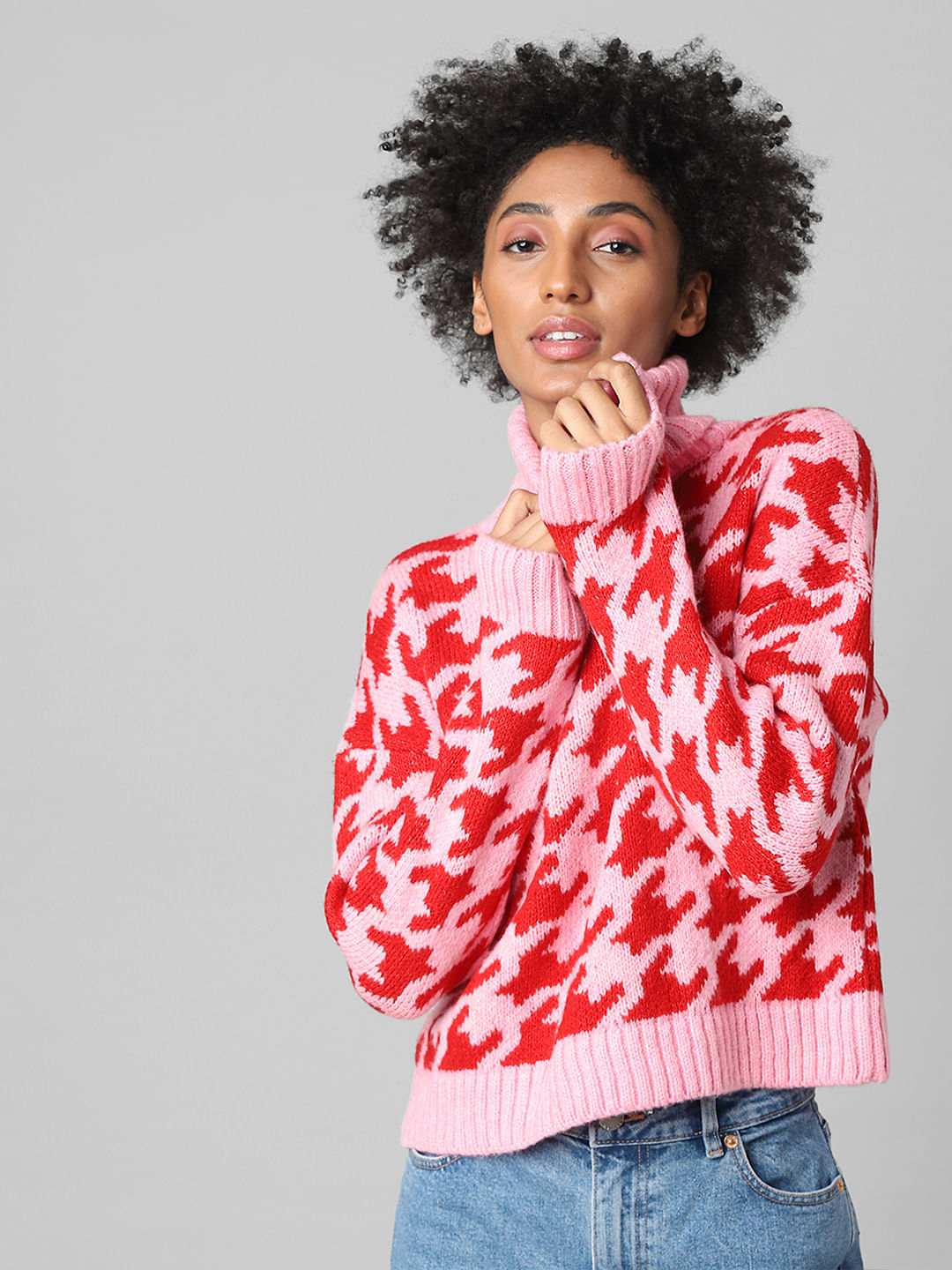 Pink Jacquard Knit Pullover