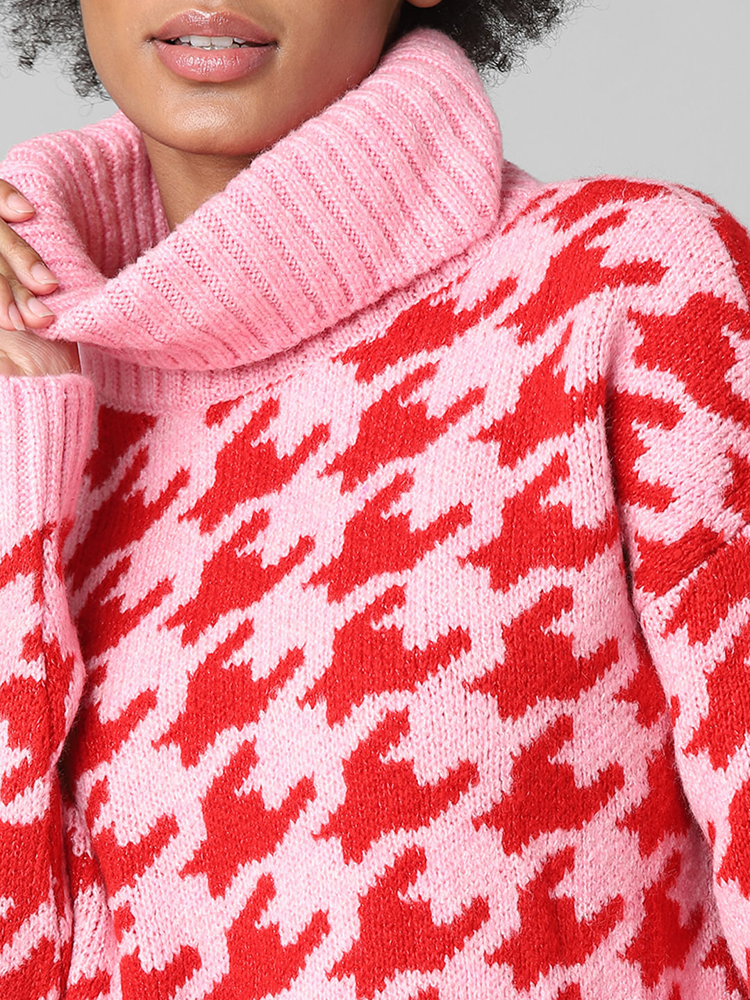 Pink Jacquard Knit Pullover